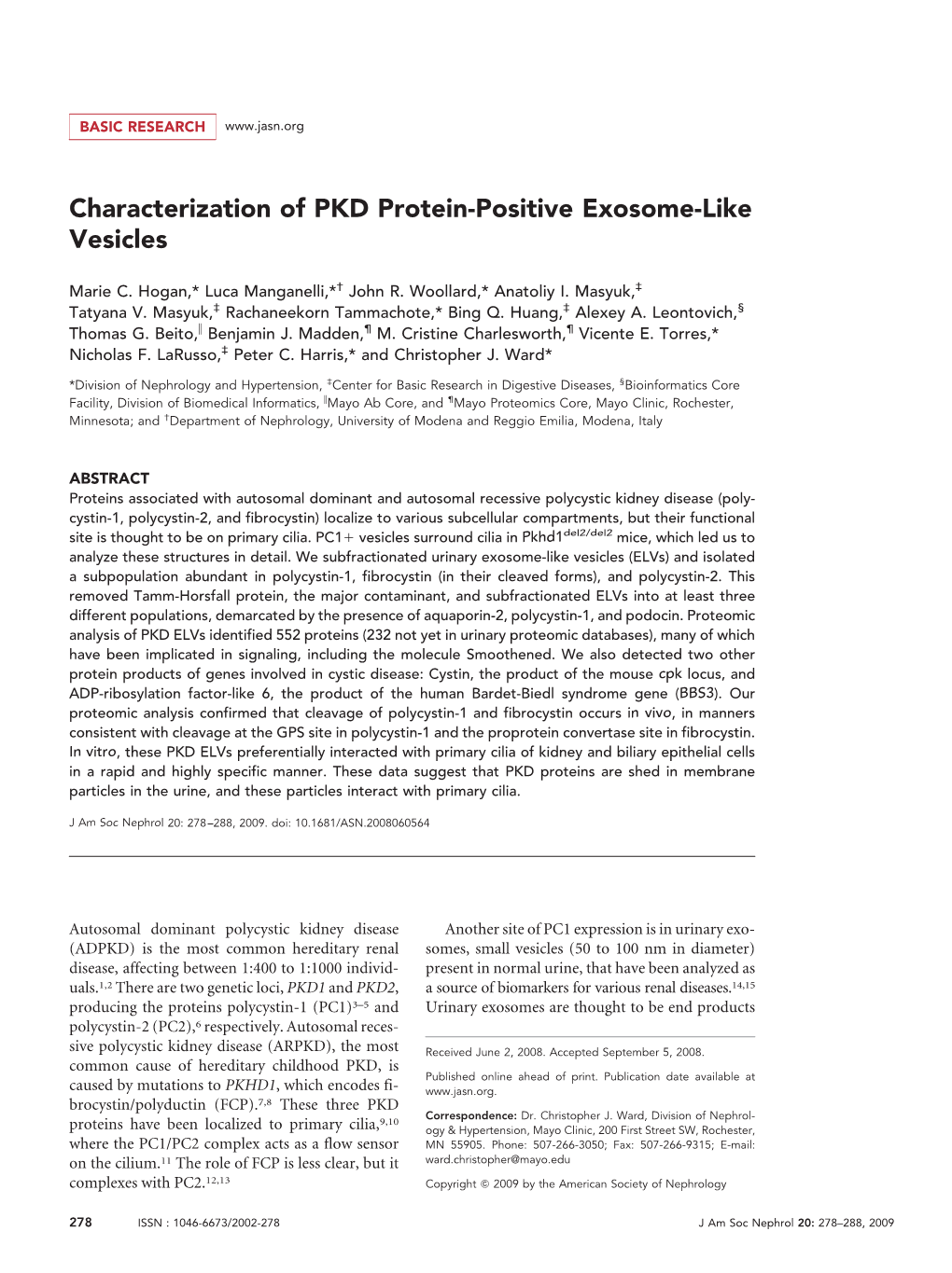 Characterization of PKD Protein-Positive Exosome-Like Vesicles