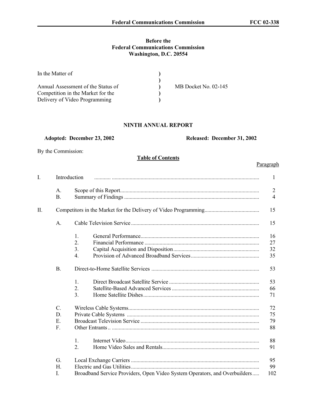 Federal Communications Commission FCC 02-338 Before the Federal