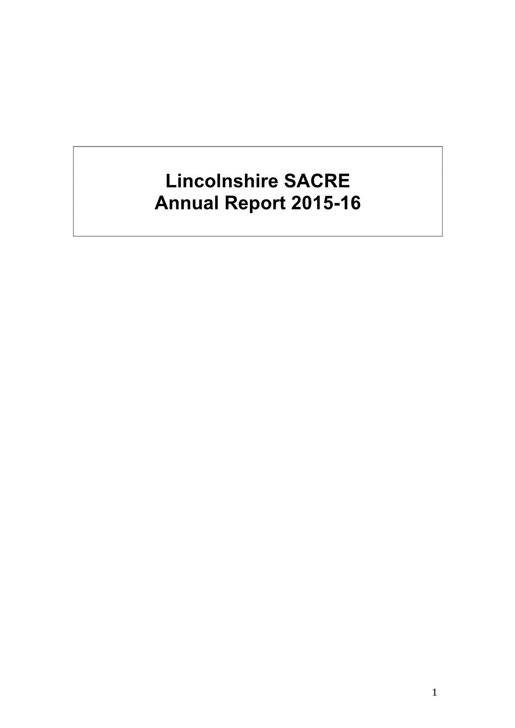Lincolnshire SACRE Annual Report 2015-16