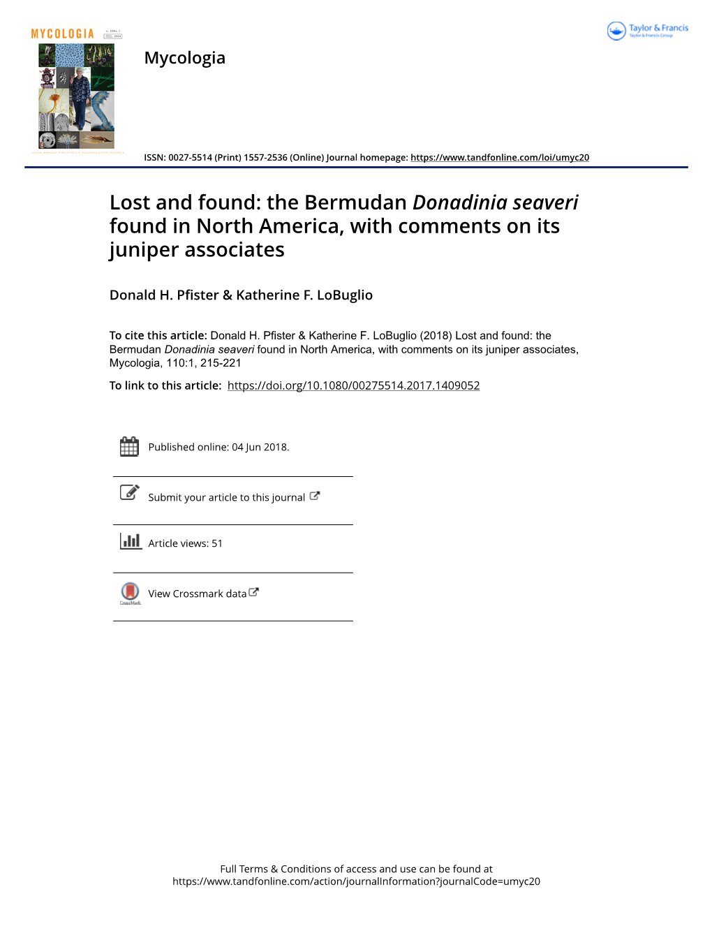 Lost and Found: the Bermudan Donadinia Seaveri Found in North America, with Comments on Its Juniper Associates