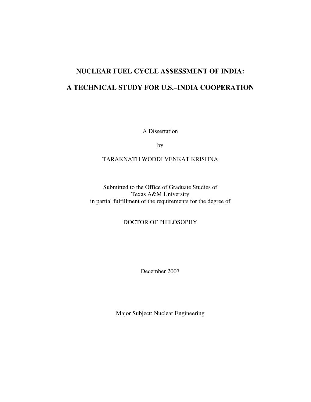 Nuclear Fuel Cycle Assessment of India: a Technical Study for Us–India