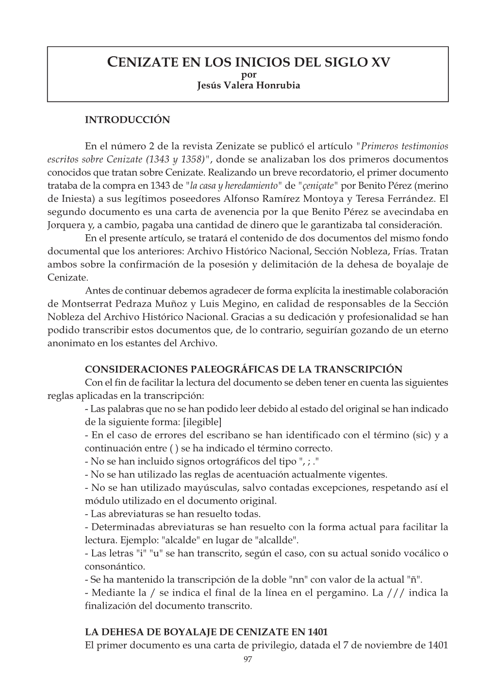 CENIZATE EN LOS INICIOS DEL SIGLO XV Por Jesús Valera Honrubia