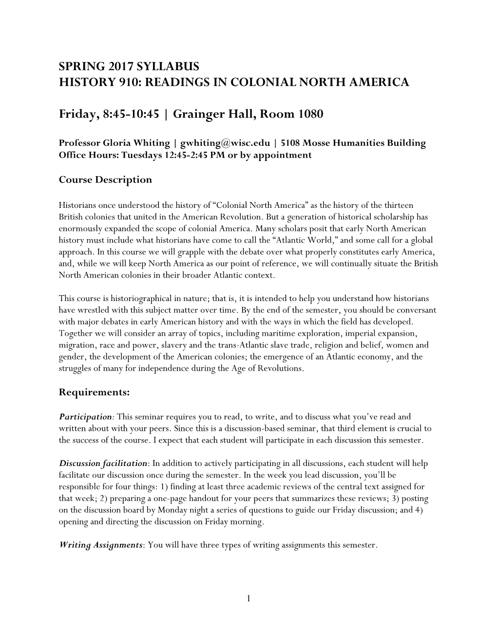 Spring 2017 Syllabus History 910: Readings in Colonial North America