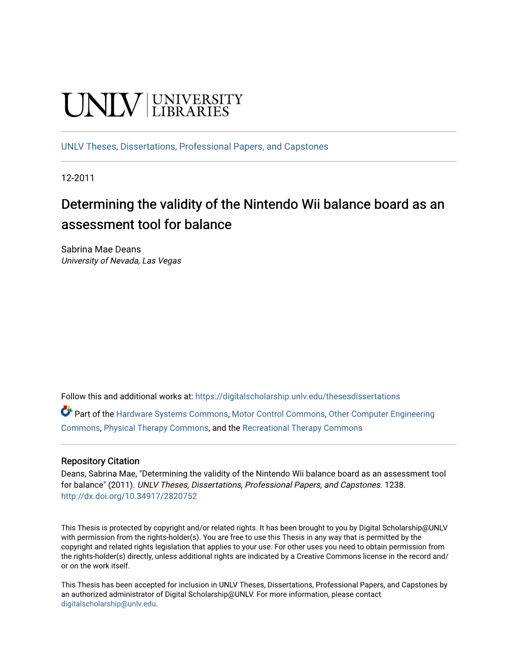 Determining the Validity of the Nintendo Wii Balance Board As an Assessment Tool for Balance