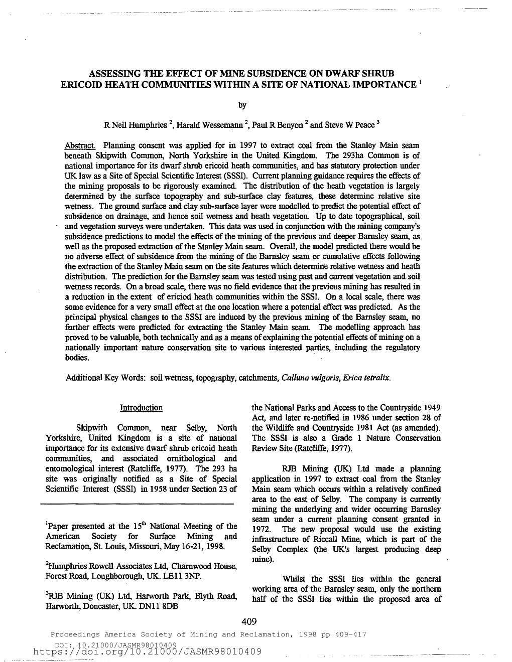 Assessing the Effect of Mine Subsidence on an Internationally