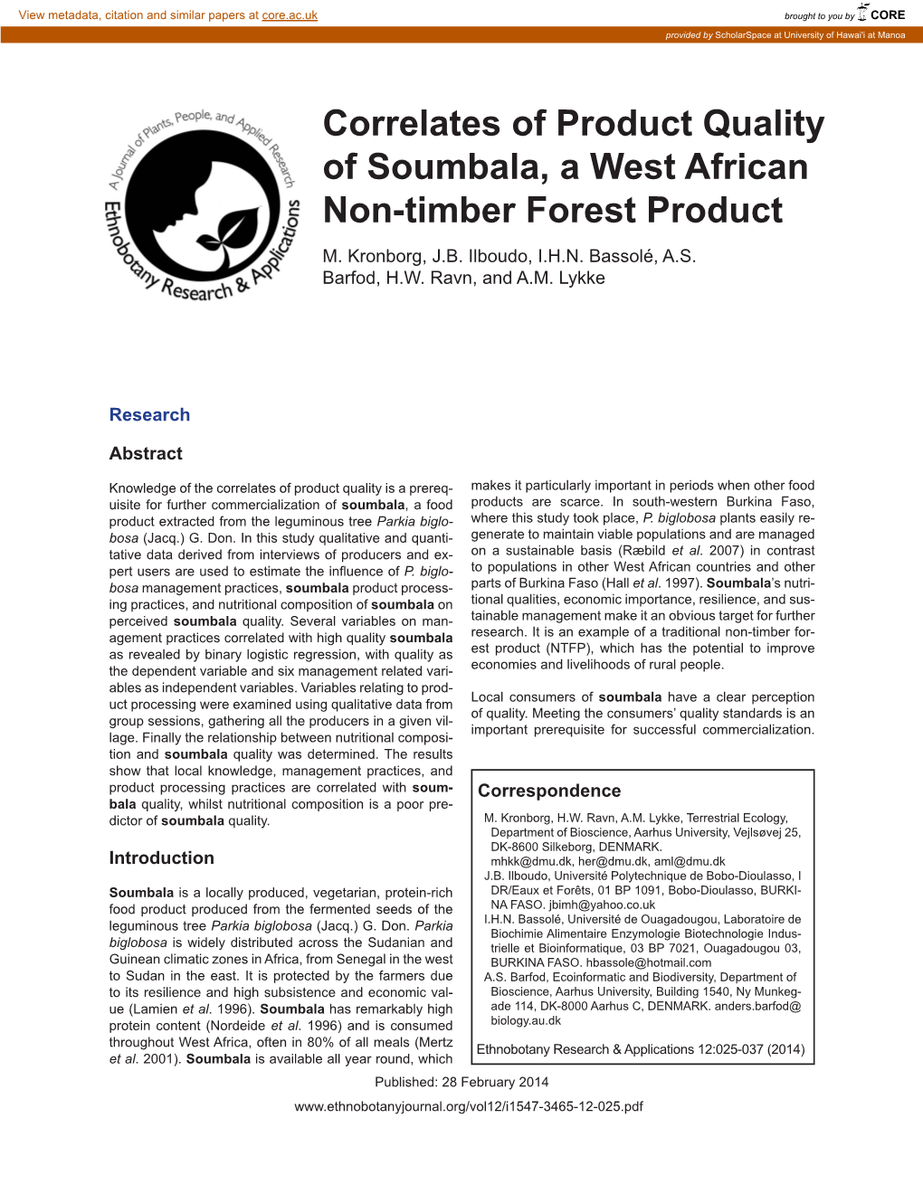 Correlates of Product Quality of Soumbala, a West African Non-Timber Forest Product M