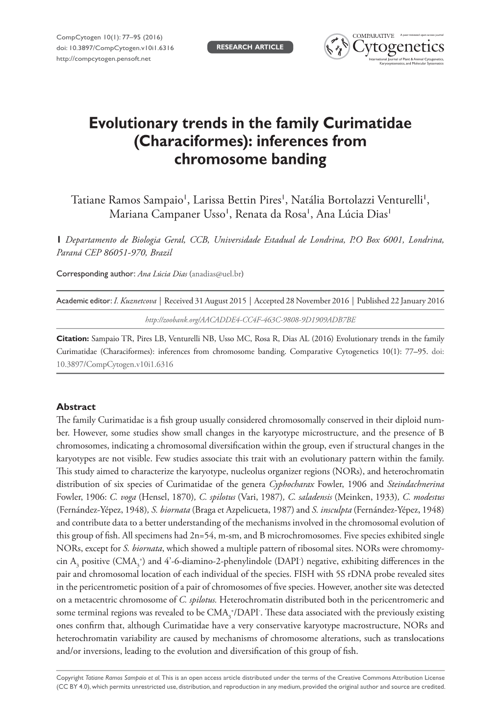Evolutionary Trends in the Family Curimatidae (Characiformes): Inferences from Chromosome Banding