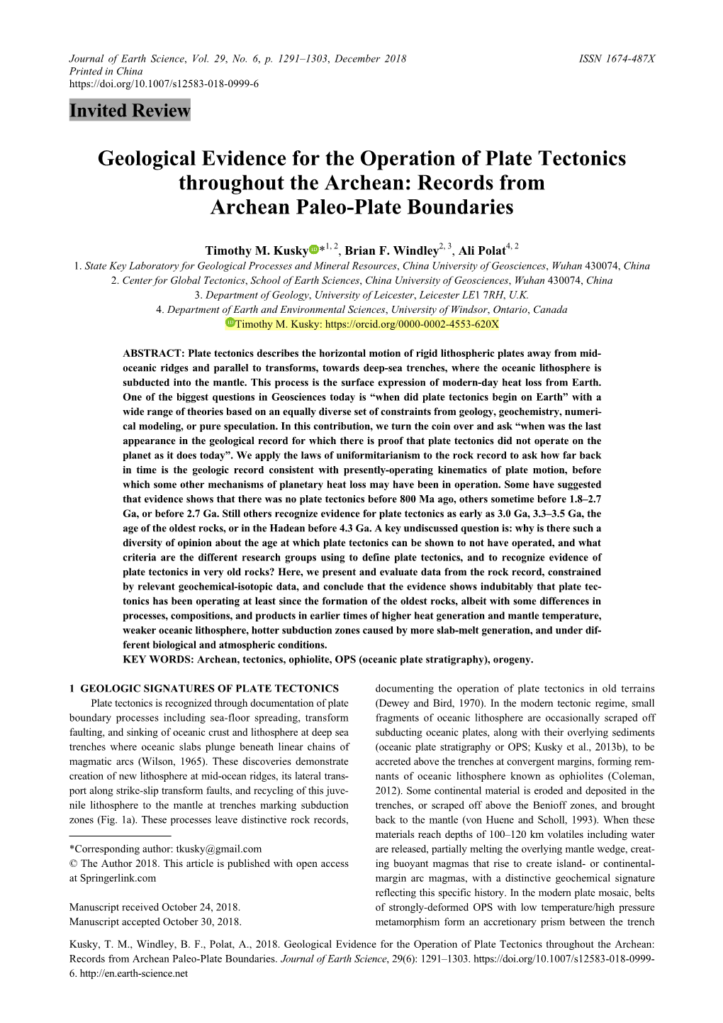 Geological Evidence for the Operation of Plate Tectonics Throughout the Archean: Records from Archean Paleo-Plate Boundaries