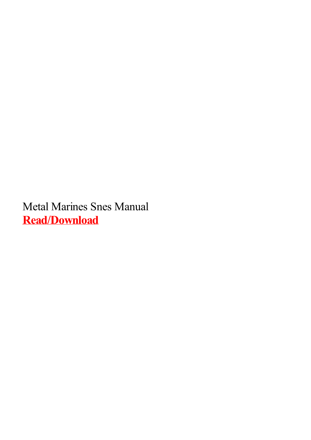 Metal Marines Snes Manual