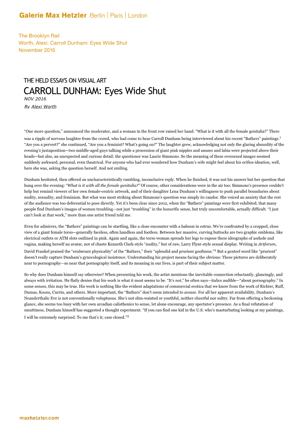 CARROLL DUNHAM: Eyes Wide Shut – the Brooklyn Rail 11.03.21, 13:40