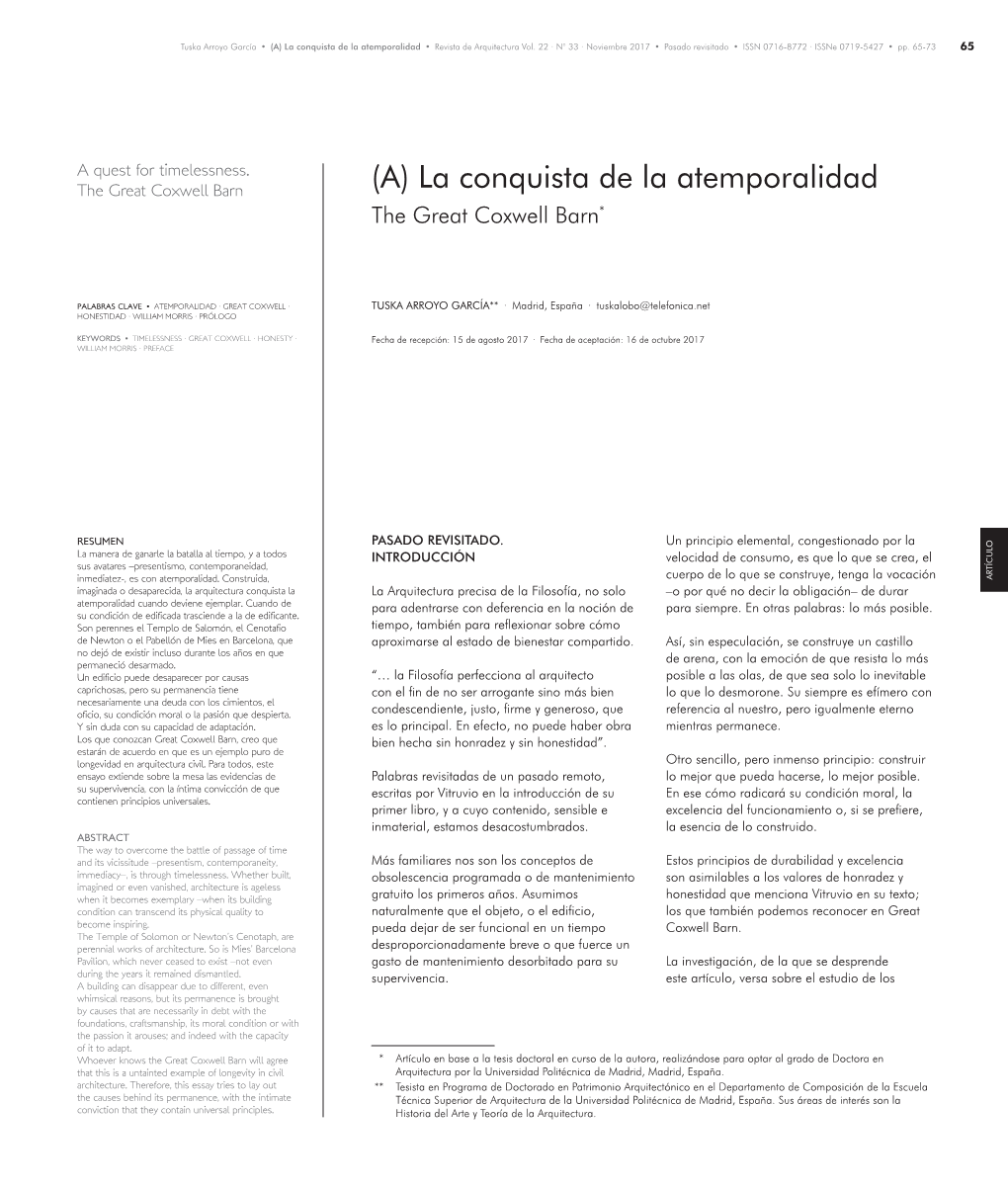 (A) La Conquista De La Atemporalidad • Revista De Arquitectura Vol