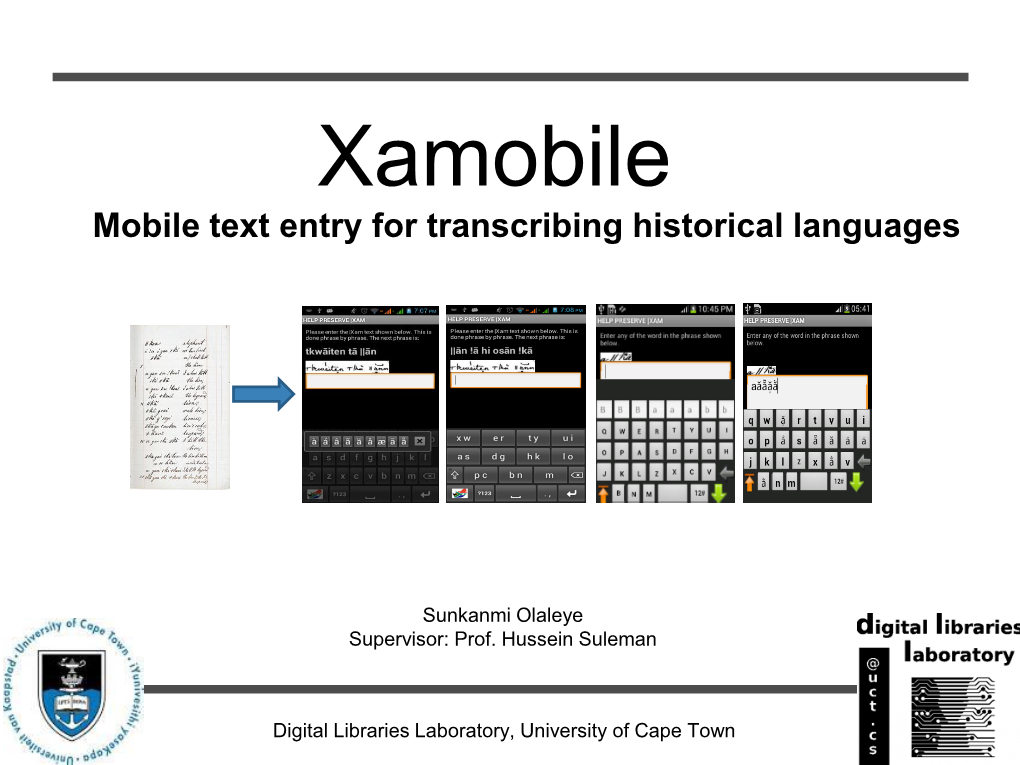 Xamobile Mobile Text Entry for Transcribing Historical Languages