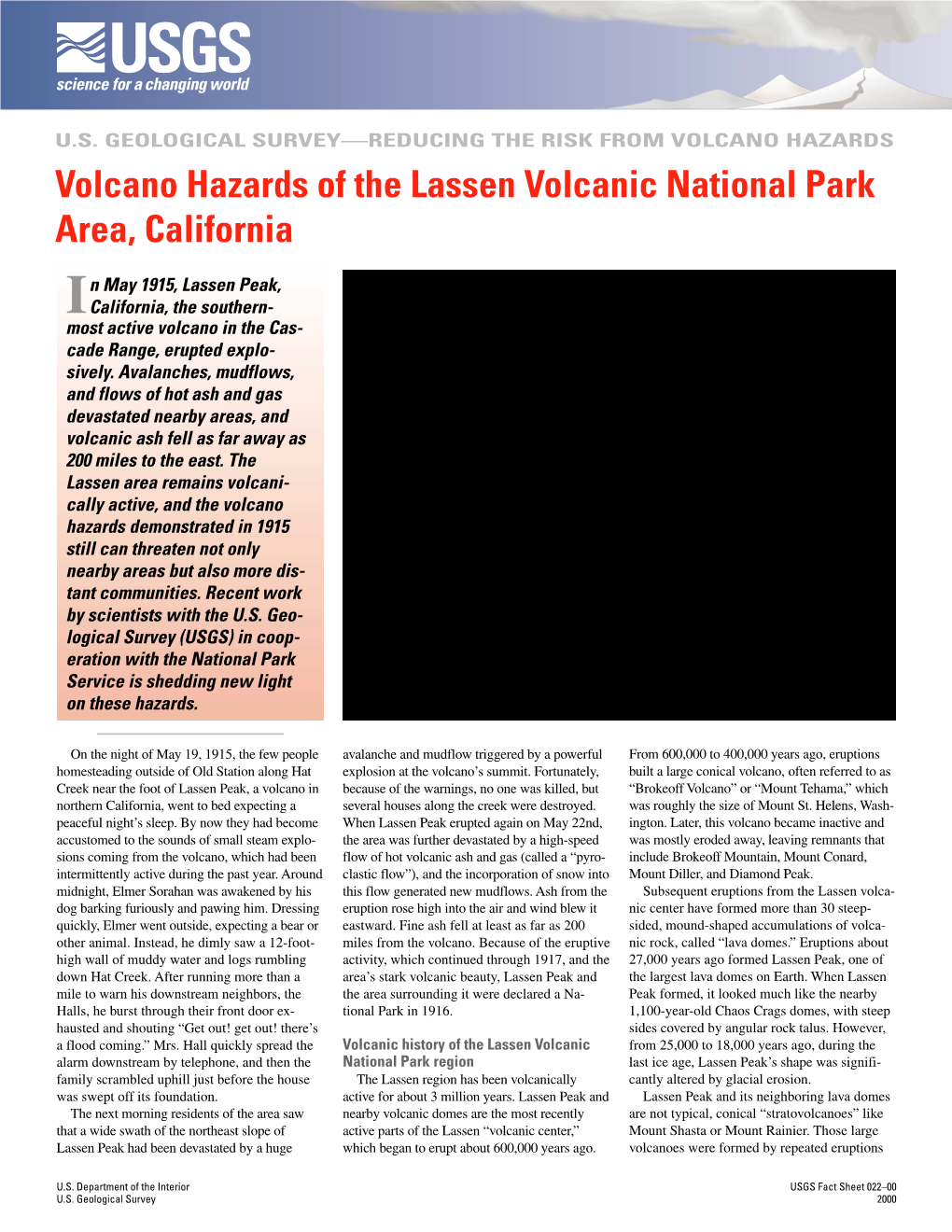 Volcano Hazards of the Lassen Volcanic Park Area, California