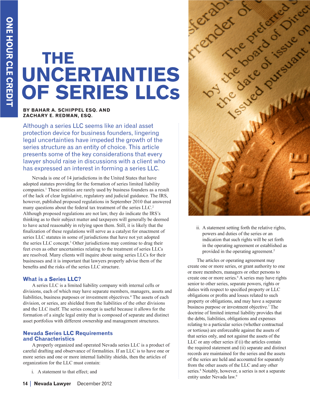 UNCERTAINTIES of SERIES Llcs by BAHAR A