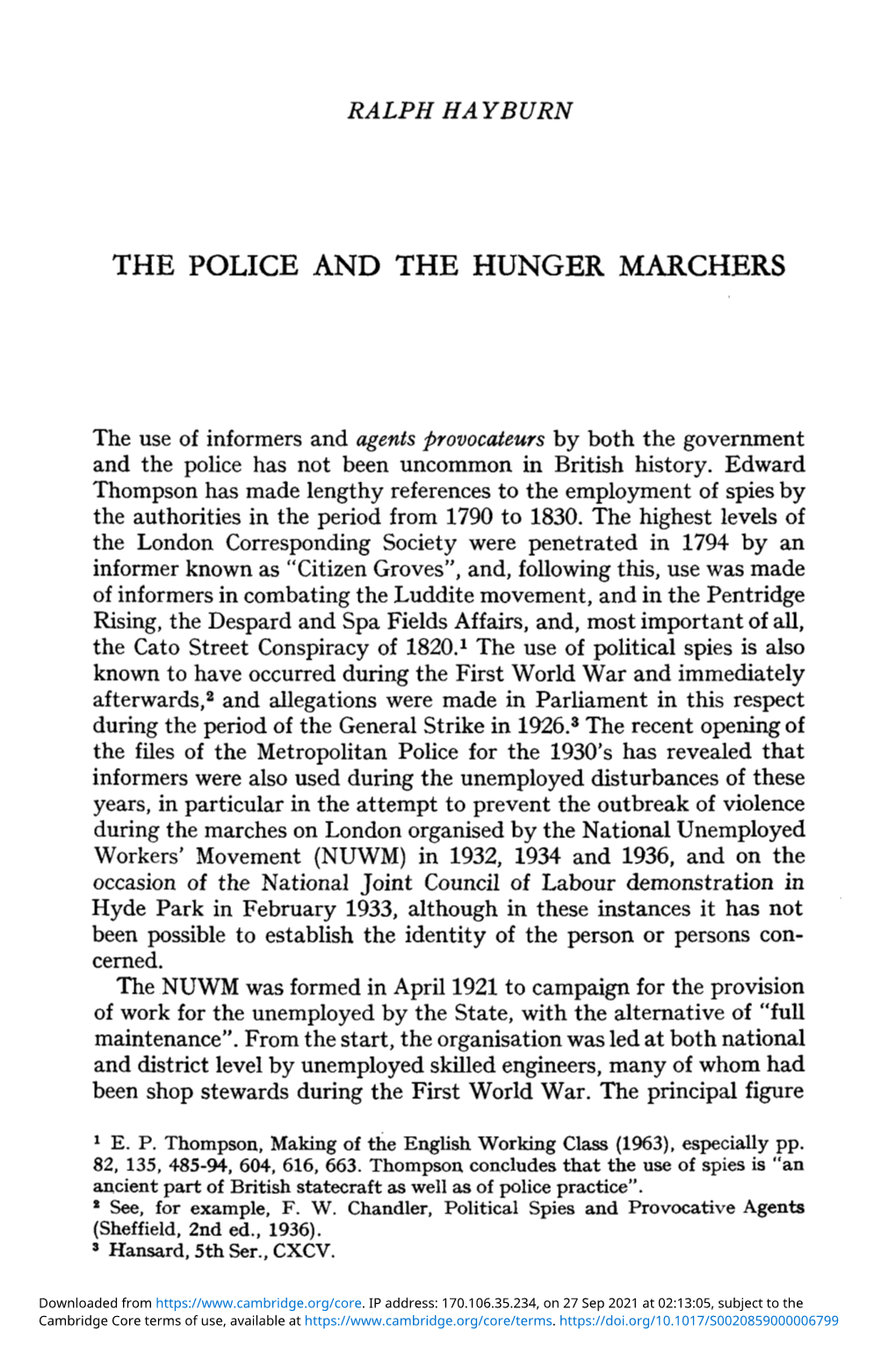 The Police and the Hunger Marchers
