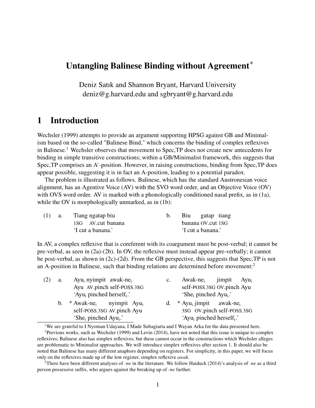 Untangling Balinese Binding Without Agreement 1 Introduction