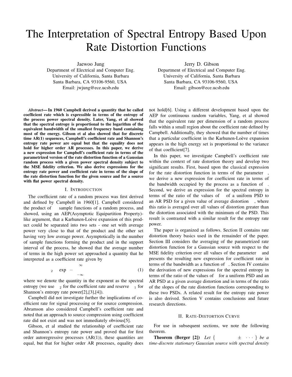 The Interpretation of Spectral Entropy Based Upon Rate Distortion Functions