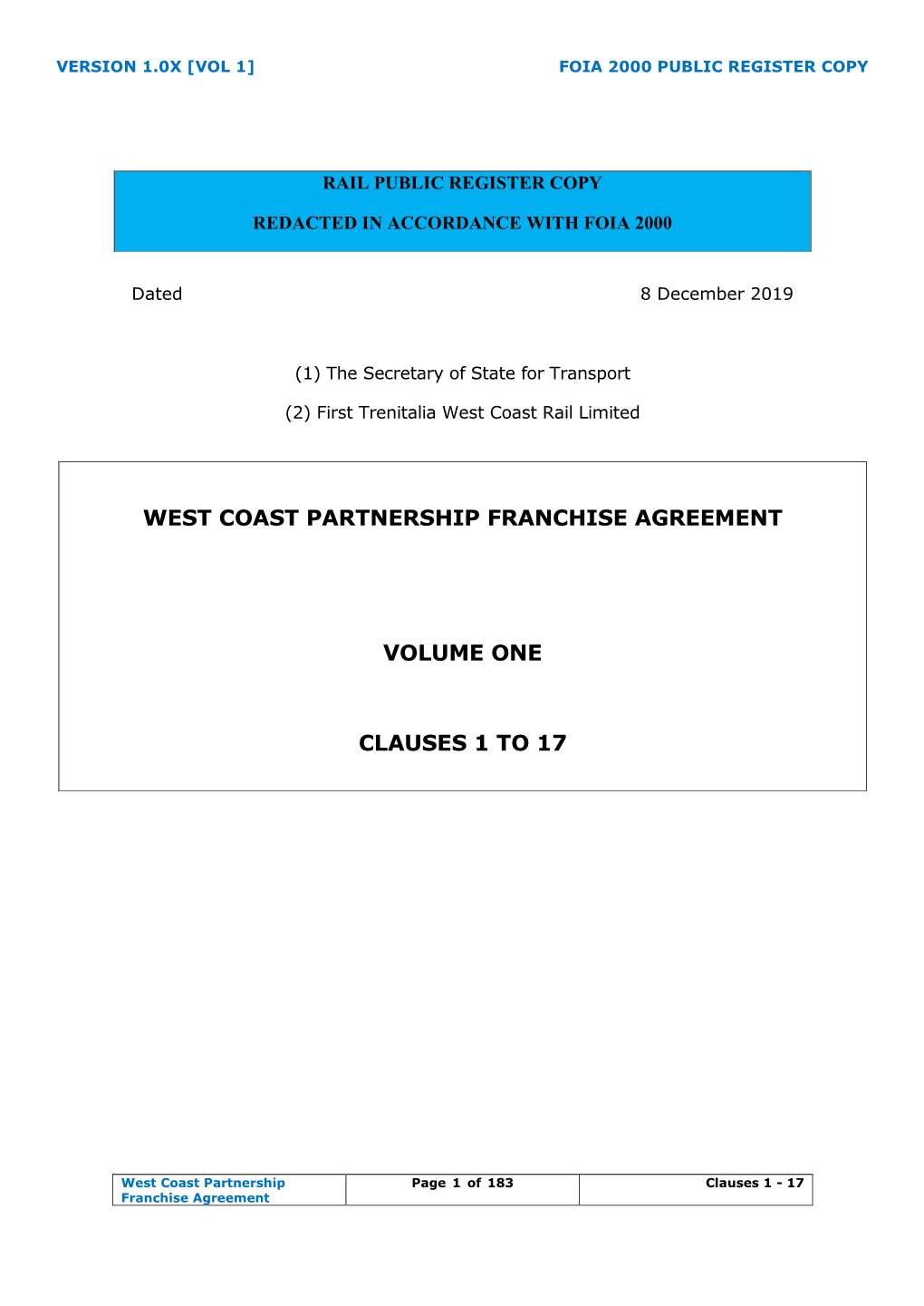 West Coast Partnership Franchise Agreement