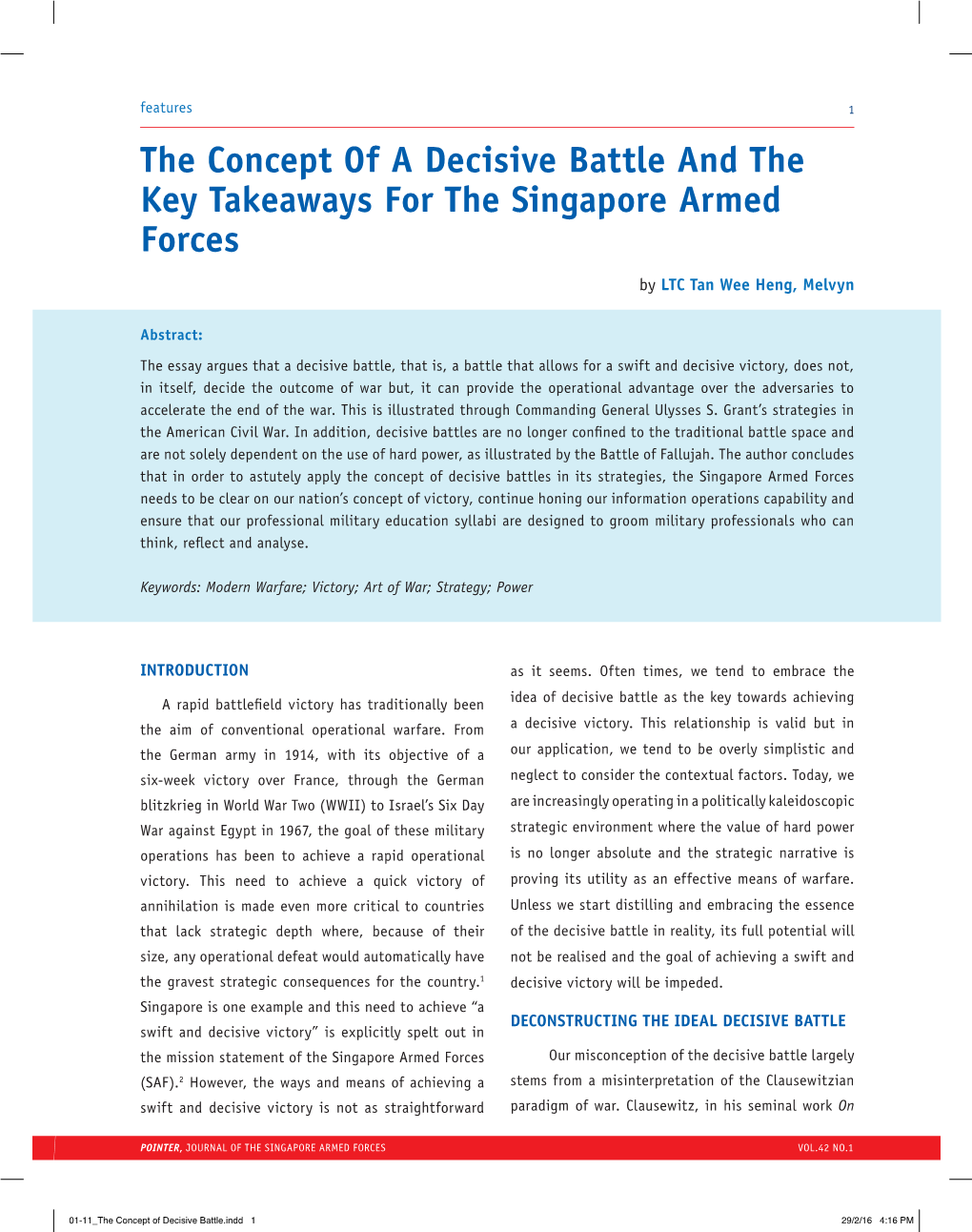 The Concept of a Decisive Battle and the Key Takeaways for the Singapore Armed Forces by LTC Tan Wee Heng, Melvyn