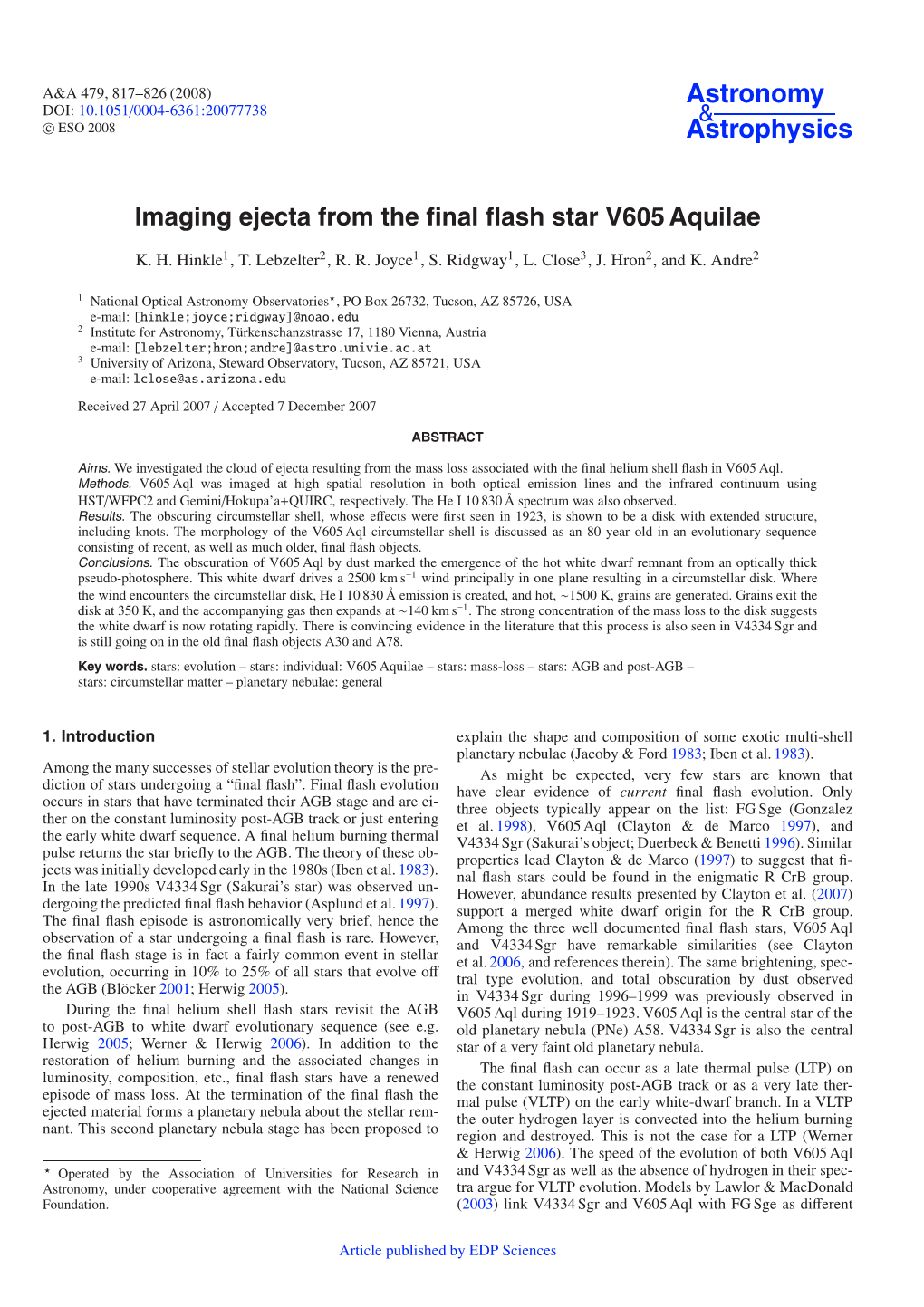 Imaging Ejecta from the Final Flash Star V605 Aquilae