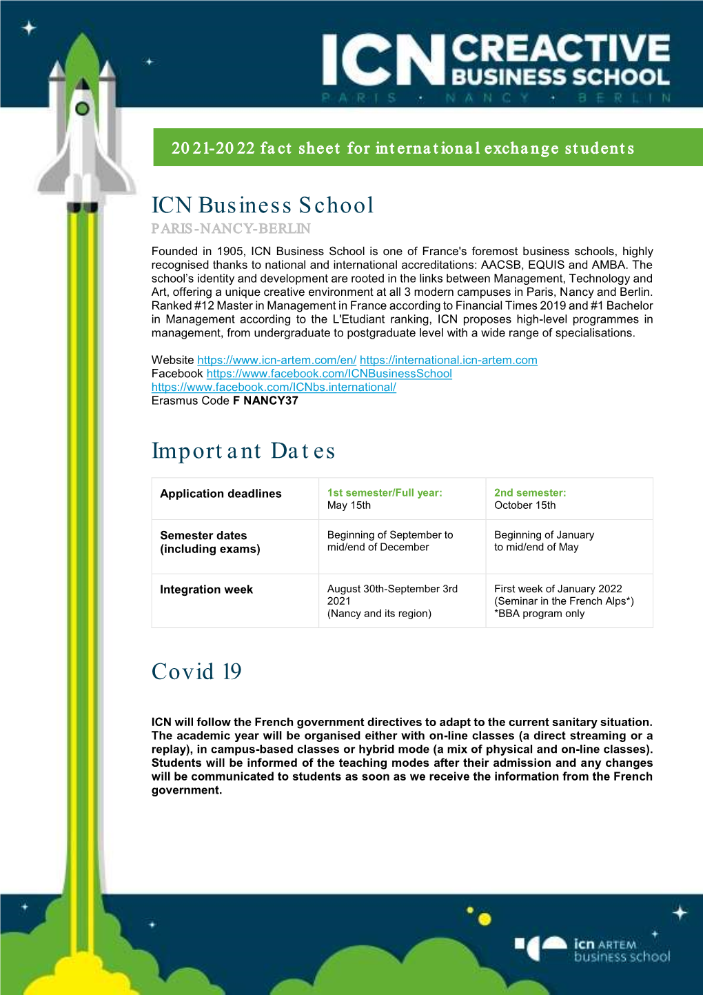 ICN Business School Important Dates Covid 19