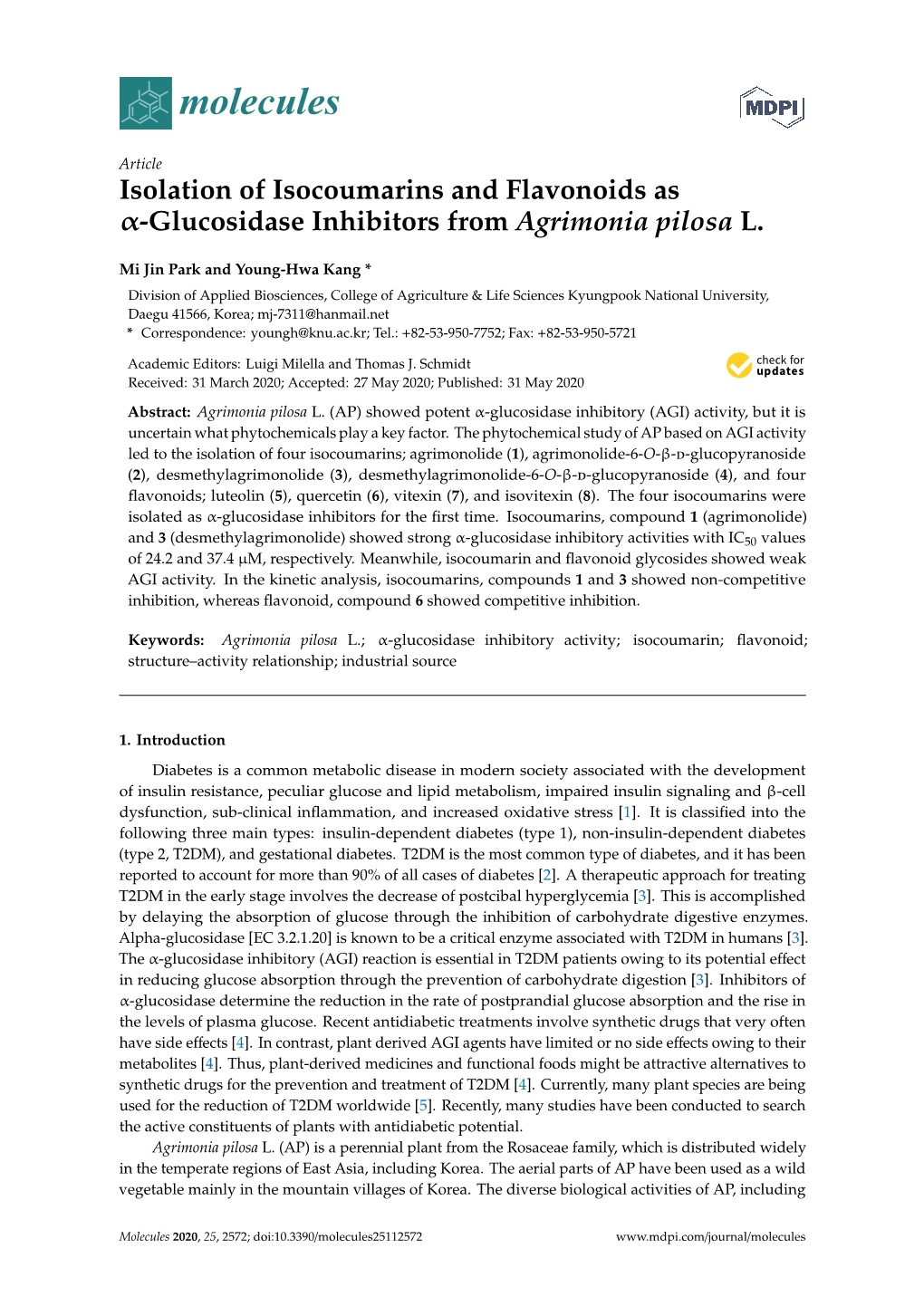Isolation of Isocoumarins and Flavonoids As Α-Glucosidase Inhibitors from Agrimonia Pilosa L