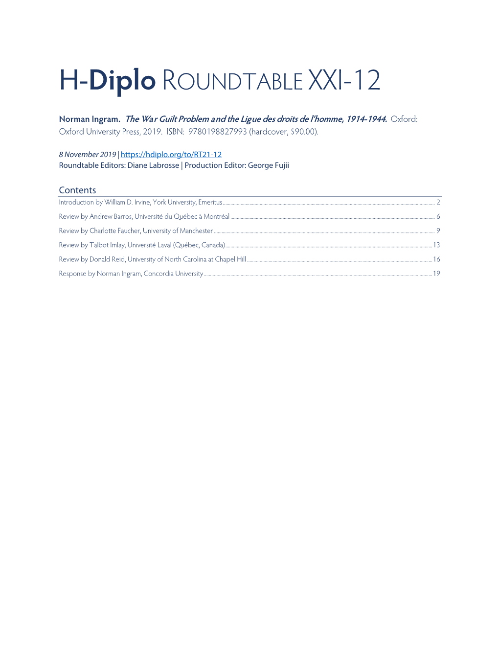 H-Diplo ROUNDTABLE XXI-12