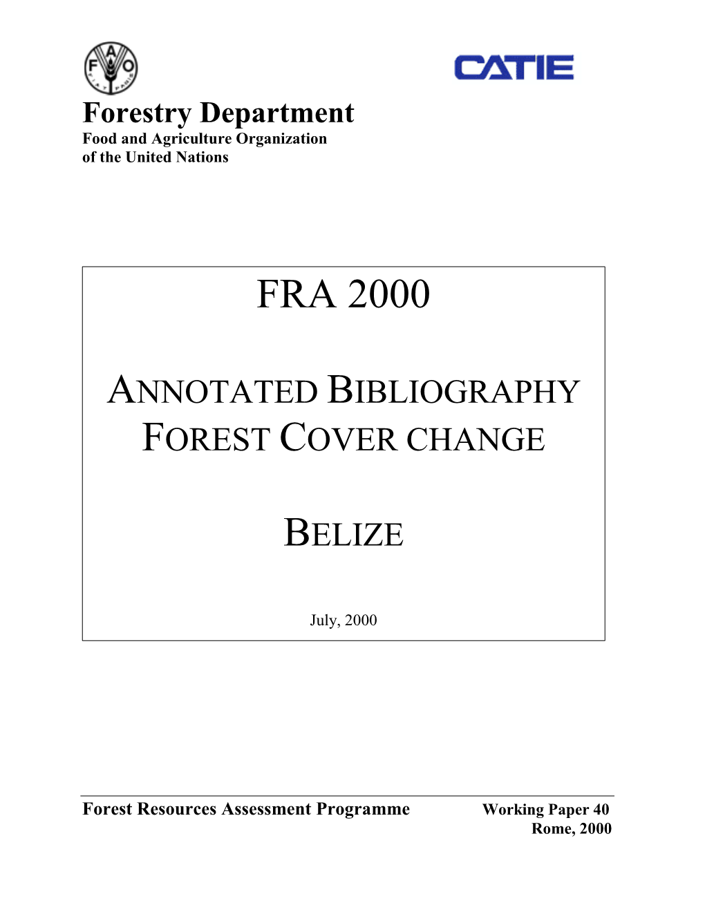 Fra 2000 Annotated Bibliography Forest Cover Change Belize