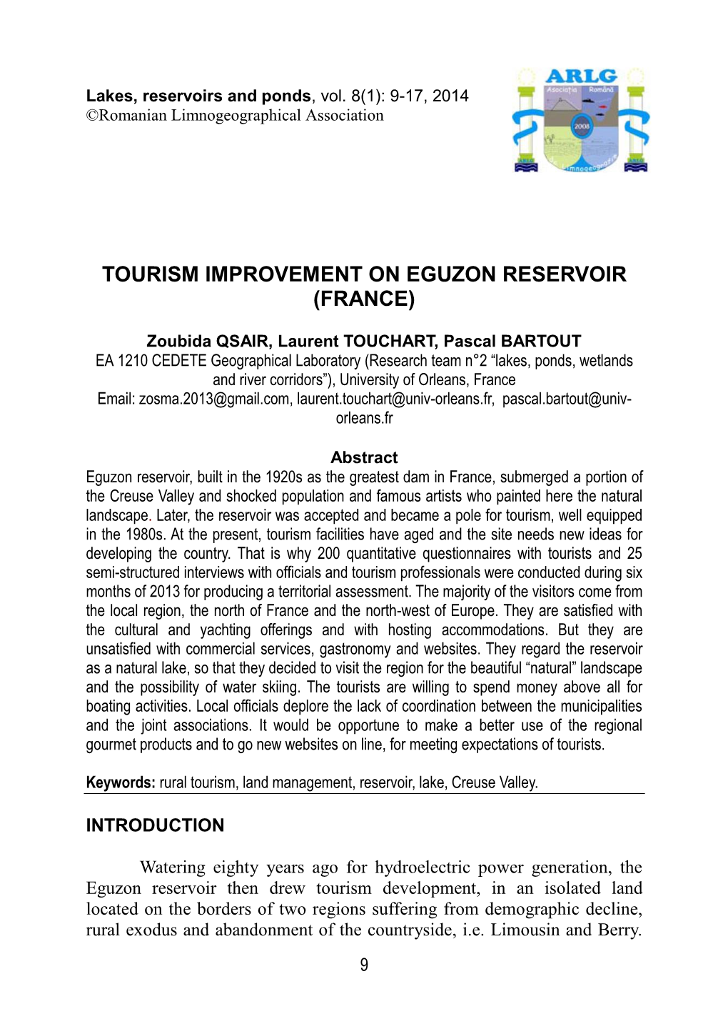 Tourism Improvement on Eguzon Reservoir (France)