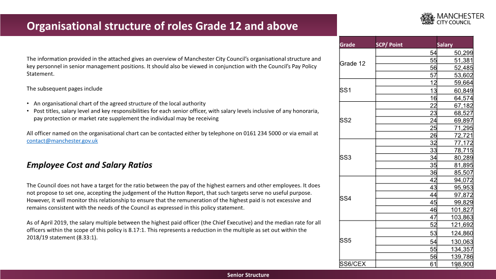 Organisational Structure of Roles Grade 12 and Above