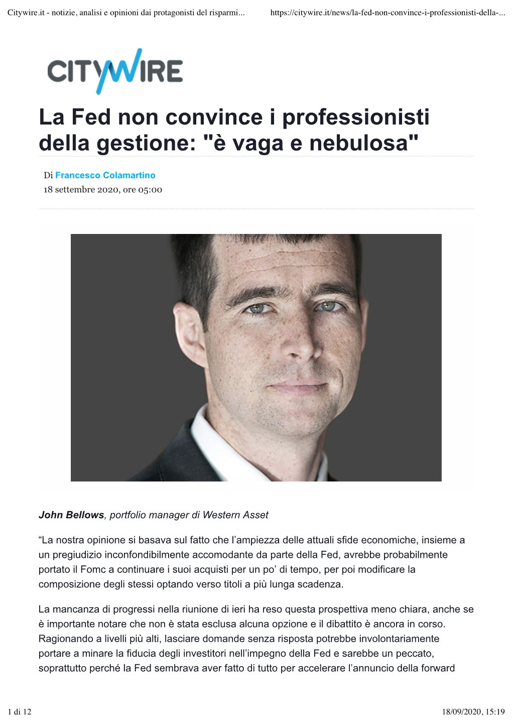 La Fed Non Convince I Professionisti Della Gestione: 