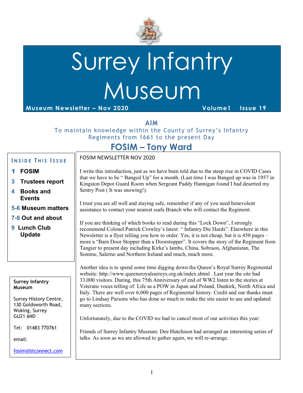 Surrey Infantry Museum: Dee Hutchison Had Arranged an Interesting Series of Email: Talks