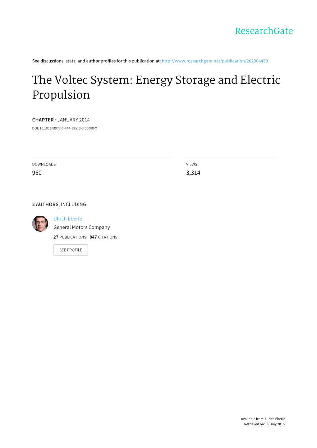 The Voltec System: Energy Storage and Electric Propulsion