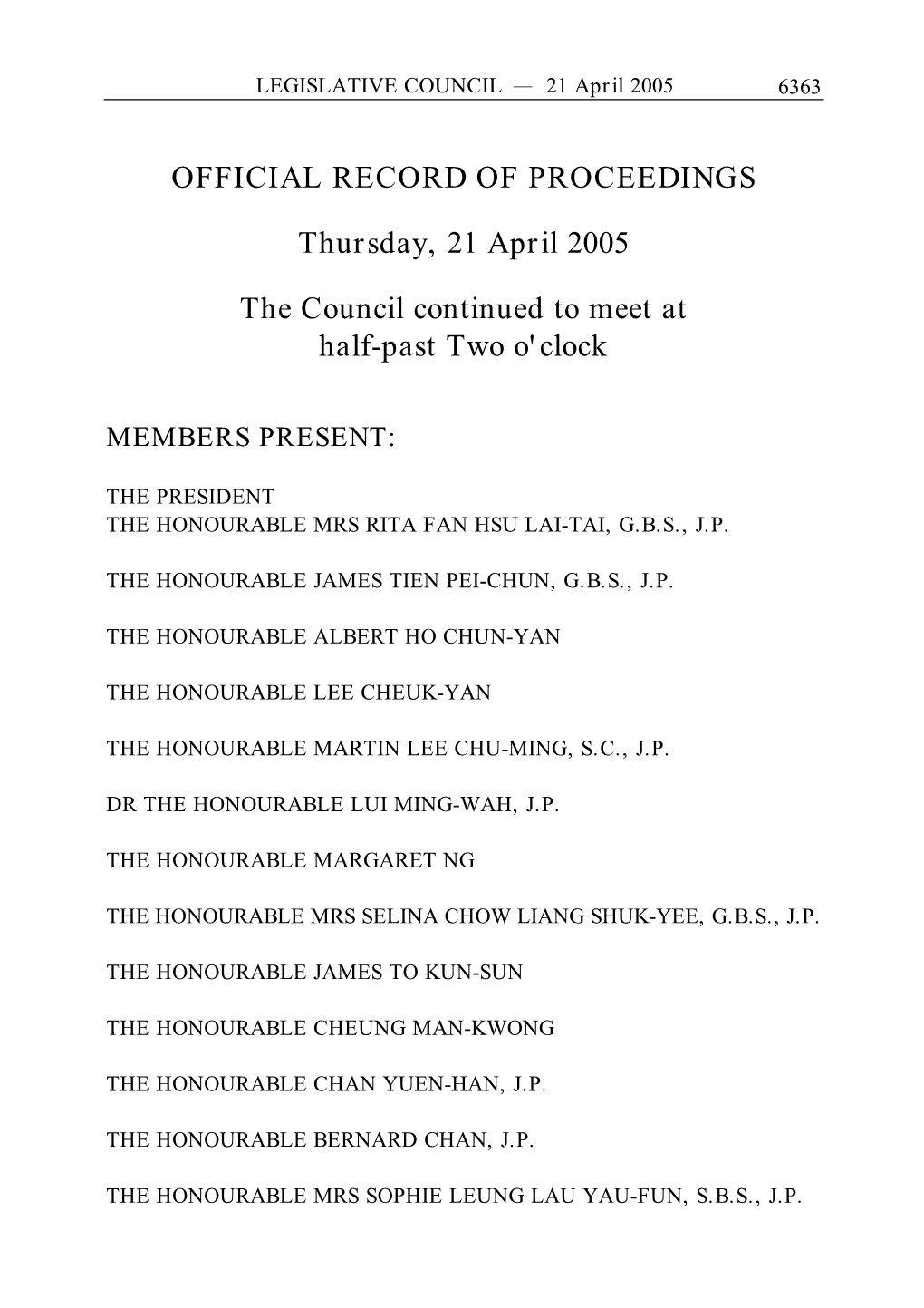 OFFICIAL RECORD of PROCEEDINGS Thursday, 21 April