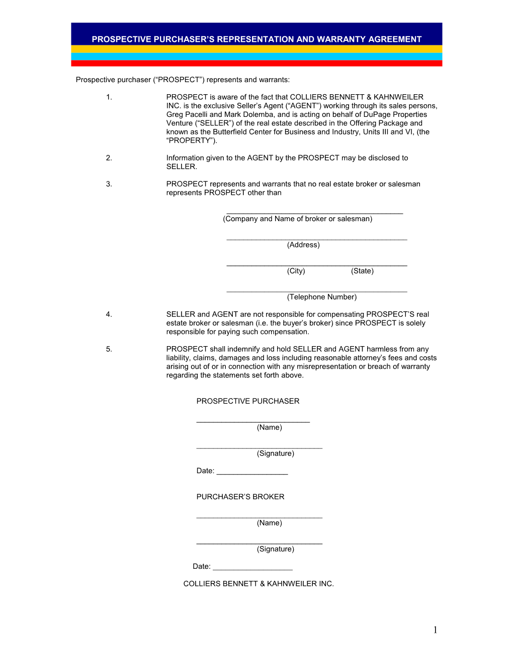 Prospective Purchaser S Representation and Warranty