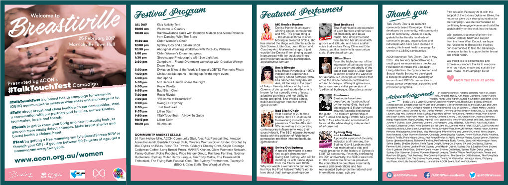 Festival Program Featured Performers Thank You Response Gave Us a Strong Foundation for the Campaign