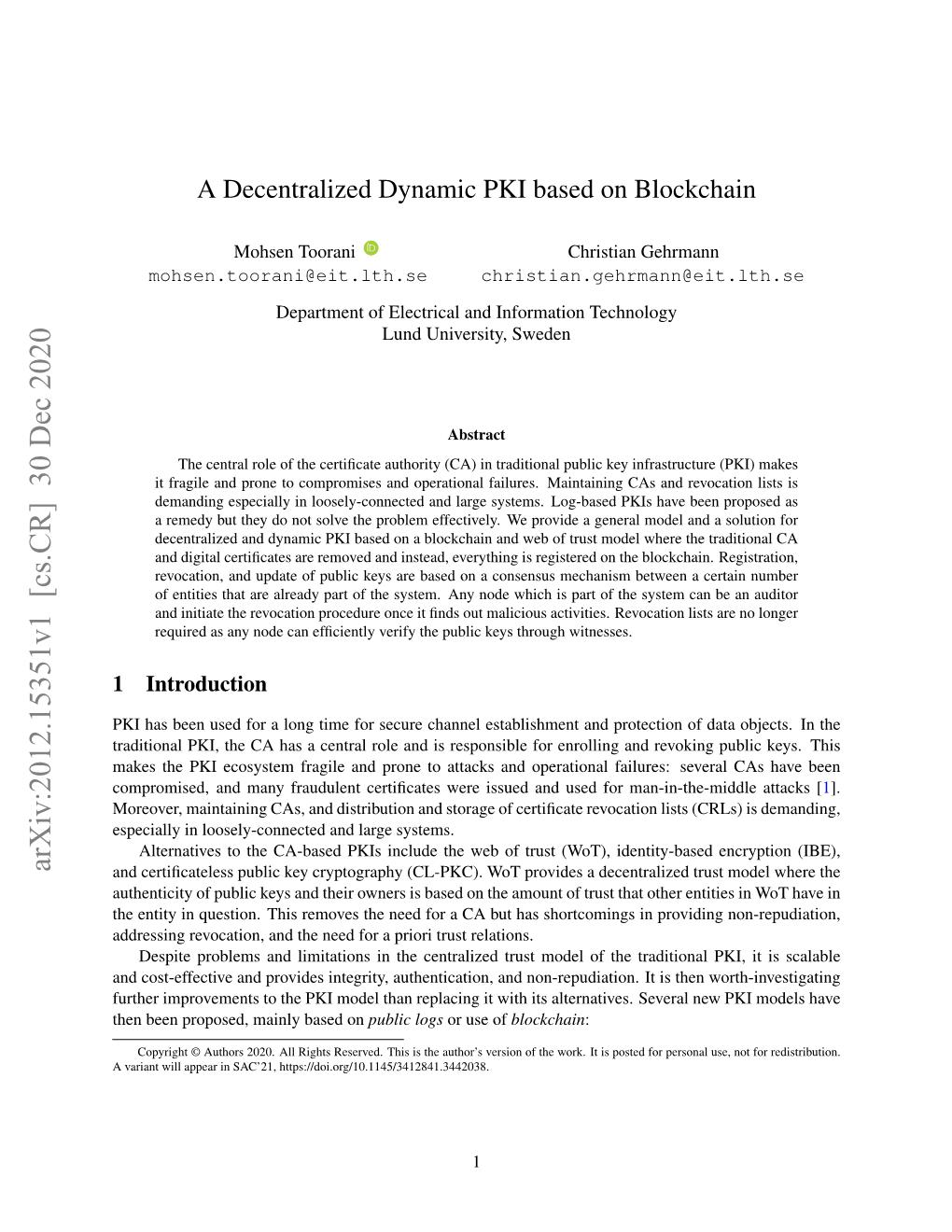 A Decentralized Dynamic PKI Based on Blockchain