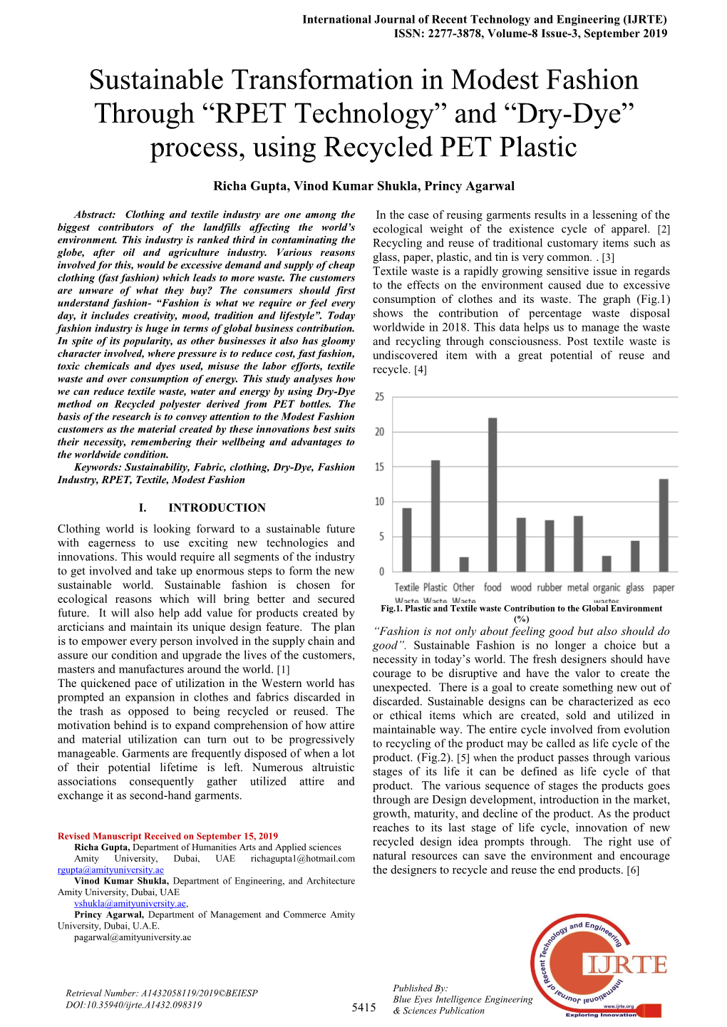 Sustainable Transformation in Modest Fashion Through “RPET Technology” and “Dry-Dye” Process, Using Recycled PET Plastic