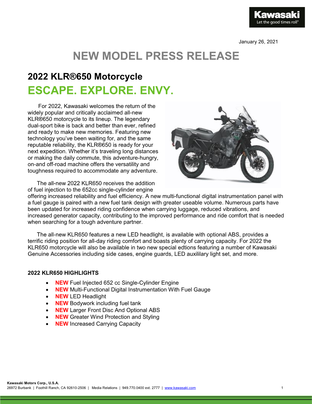New Model Press Release Escape. Explore. Envy