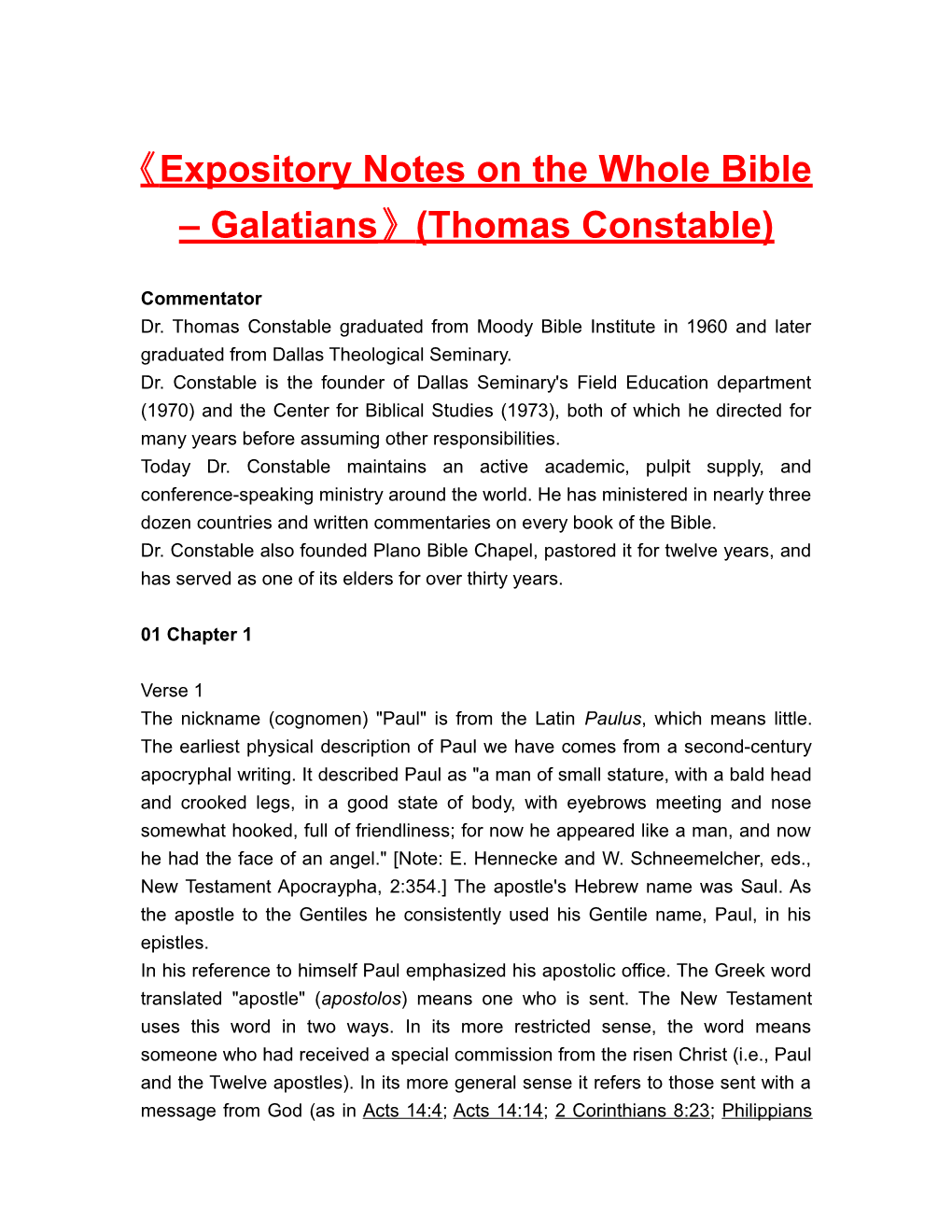 Expository Notes on the Whole Bible Galatians (Thomas Constable)