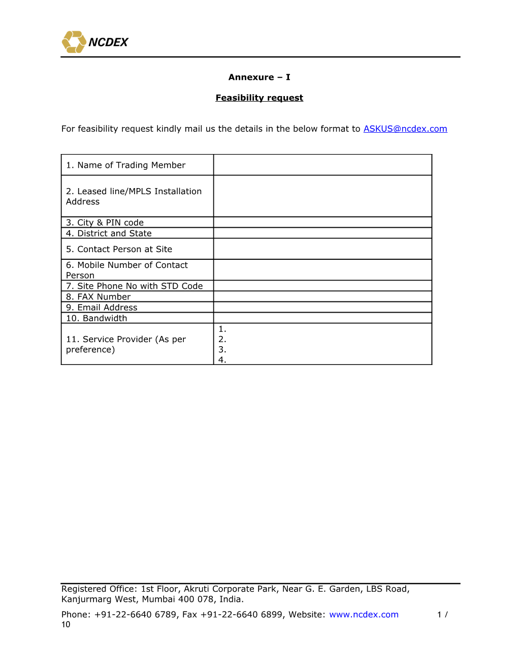 Application for New MPLS Leased Circuit