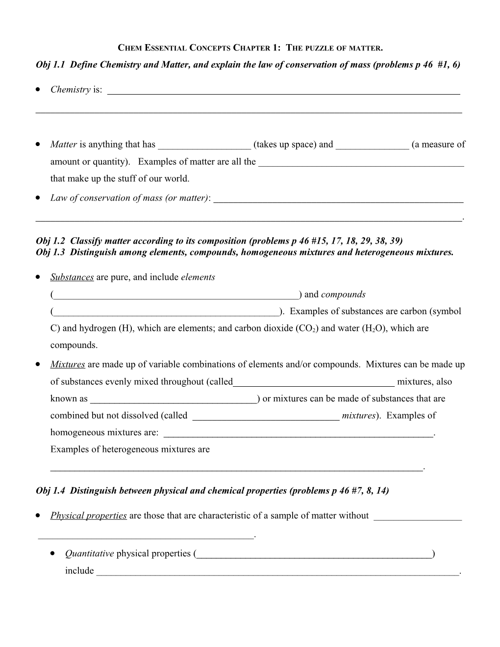 Chem Essential Concepts Chapter 1: The Puzzle Of Matter