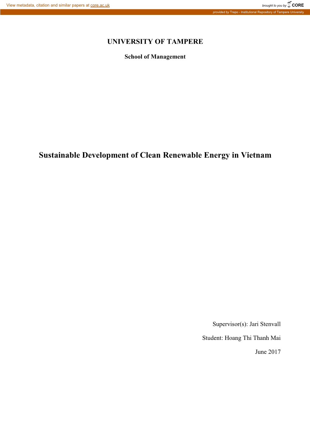 Sustainable Development of Clean Renewable Energy in Vietnam