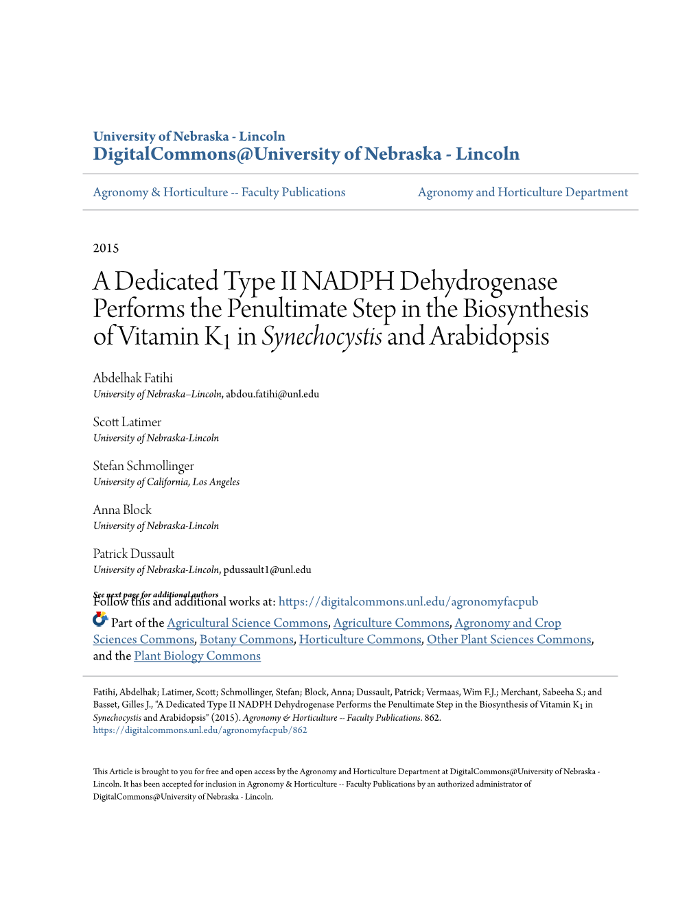 A Dedicated Type II NADPH Dehydrogenase Performs the Penultimate Step in the Biosynthesis of Vitamin K1 in Synechocystis and Arabidopsis