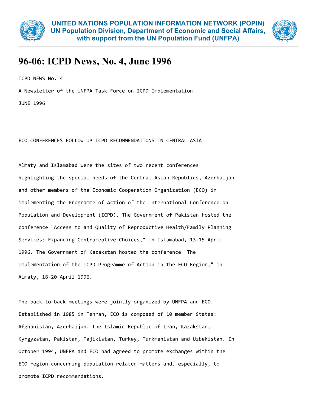 ICPD News, No. 4, June 1996