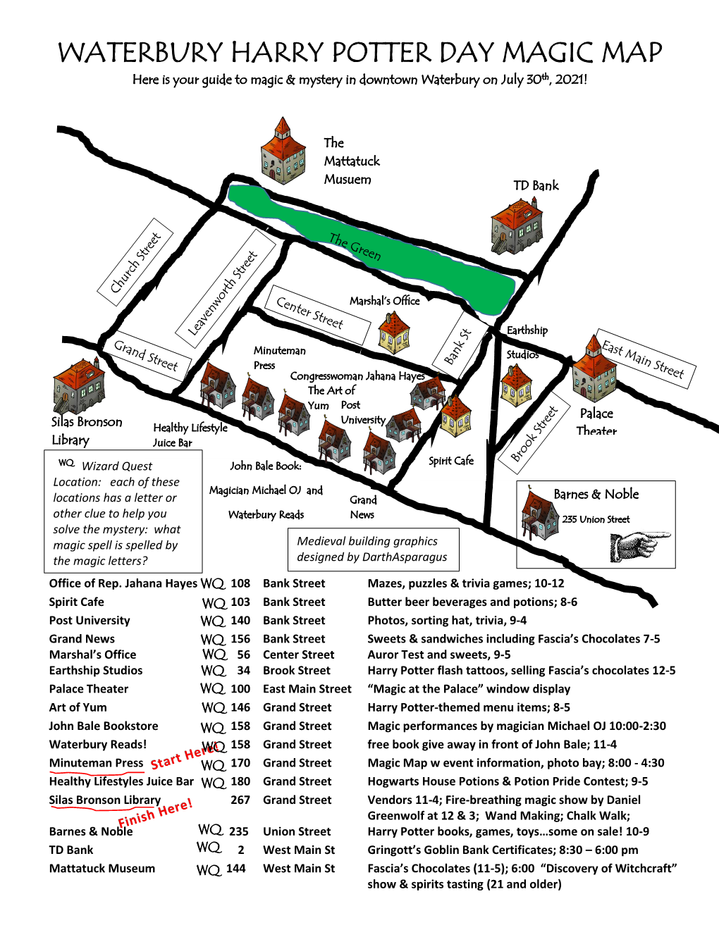 WATERBURY HARRY POTTER DAY MAGIC MAP Here Is Your Guide to Magic & Mystery in Downtown Waterbury on July 30Th, 2021!
