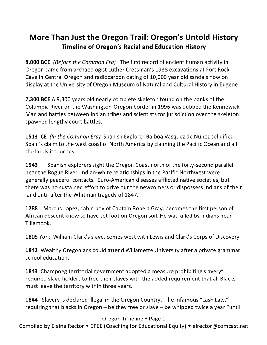 Timeline of Oregon History