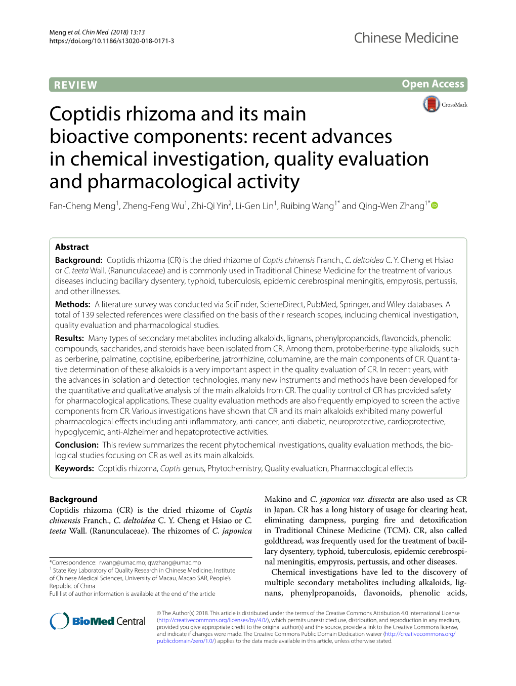 Coptidis Rhizoma and Its Main Bioactive