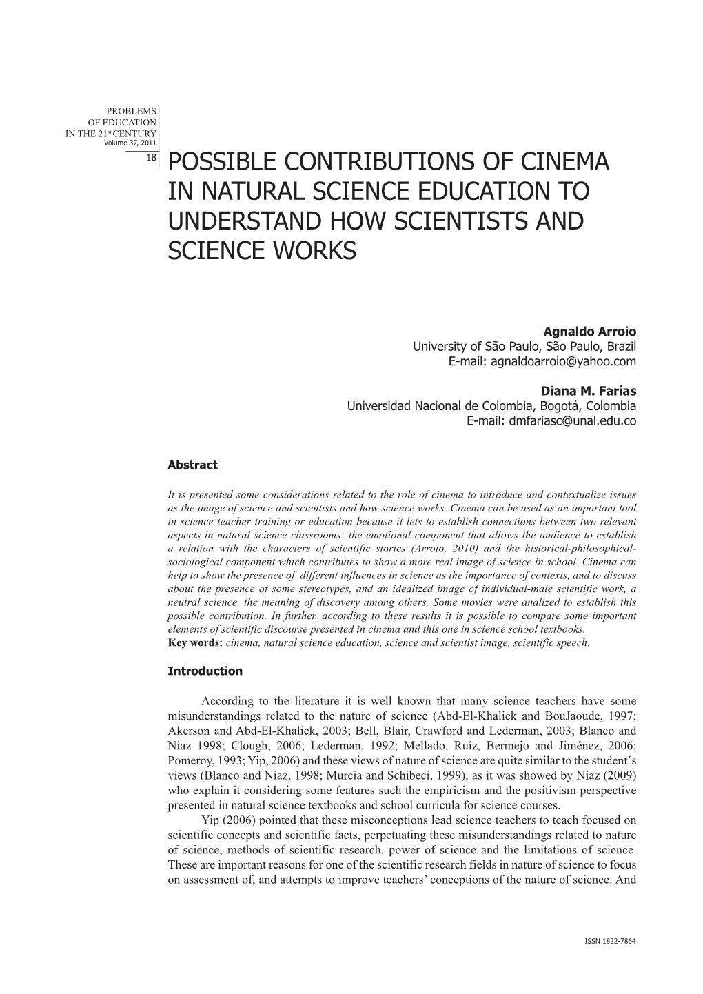 Possible Contributions of Cinema in Natural Science Education to Understand How Scientists and Science Works