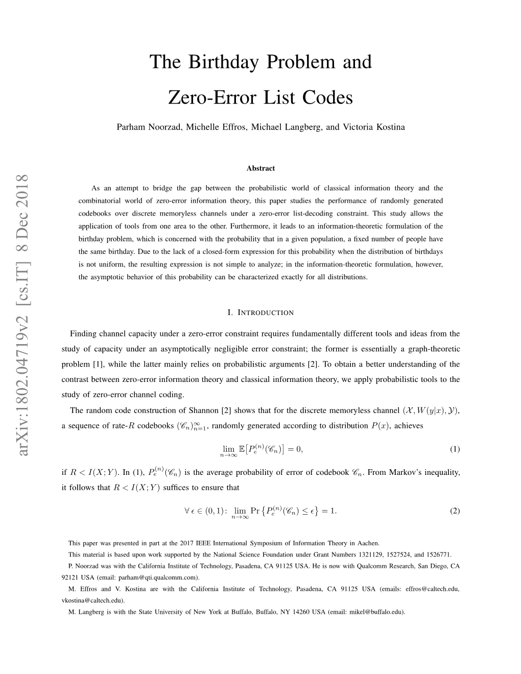 The Birthday Problem and Zero-Error List Codes